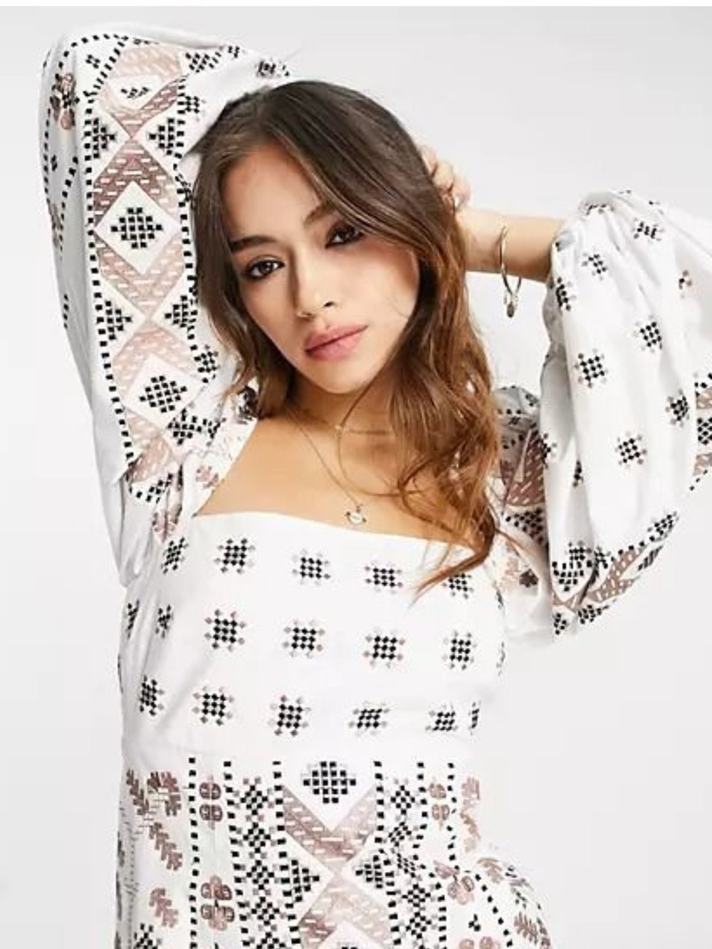 NWT ASOS White Mini Dress with Black and Rose Pattern